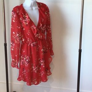 Floral Red Wrap Dress